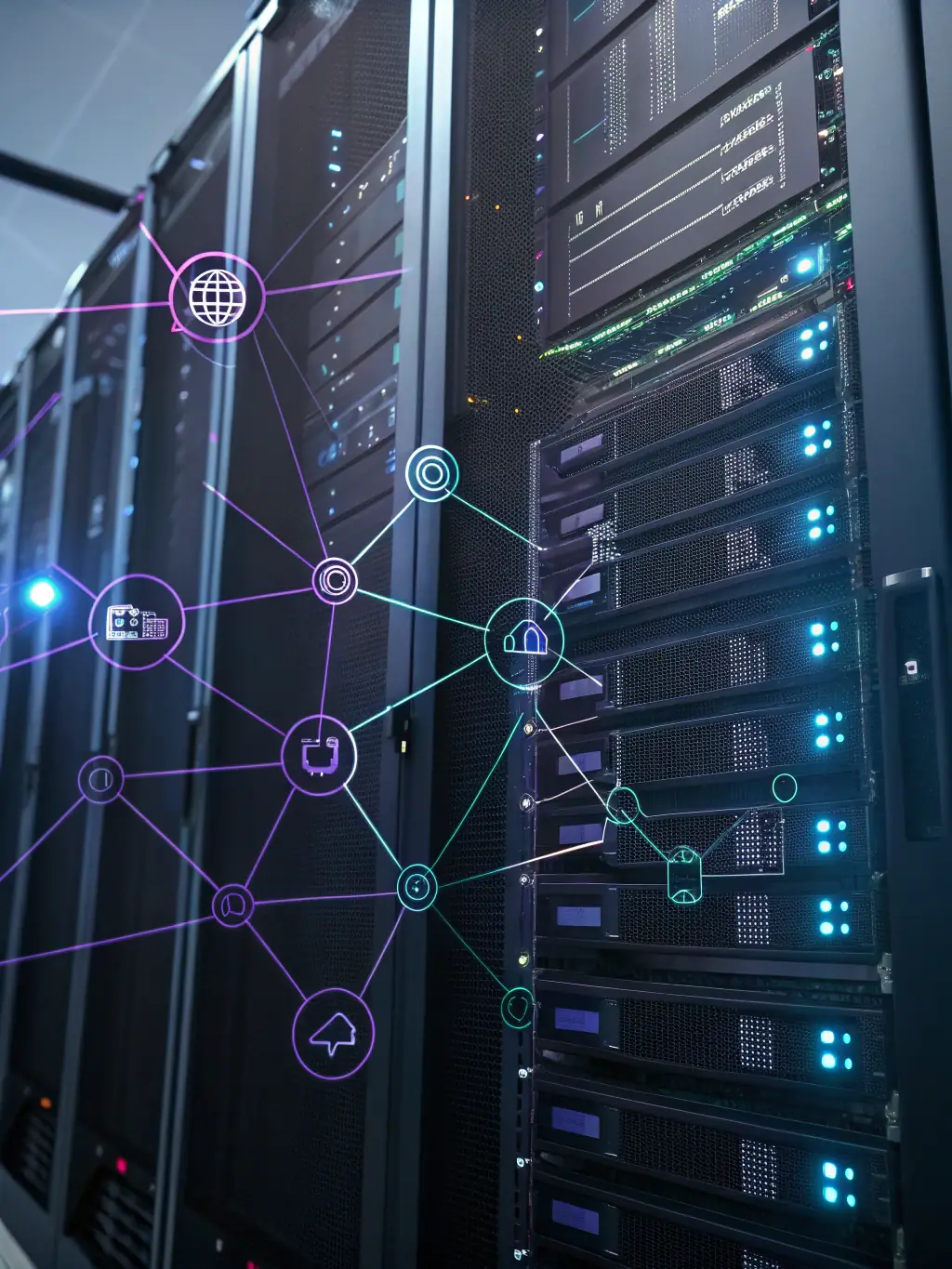A detailed image of interconnected digital infrastructure representing enterprise architecture diagrams, showcasing the complexity and integration of systems.